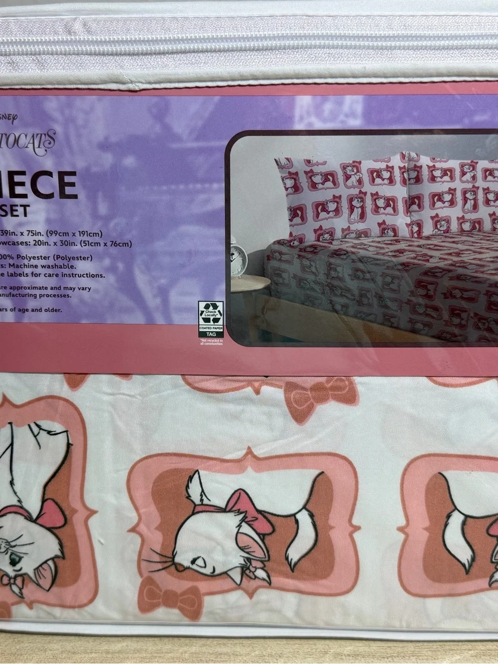 NWT Disney The Aristocats Marie Twin Sheet Set 3 PC Bedding Pink White New
